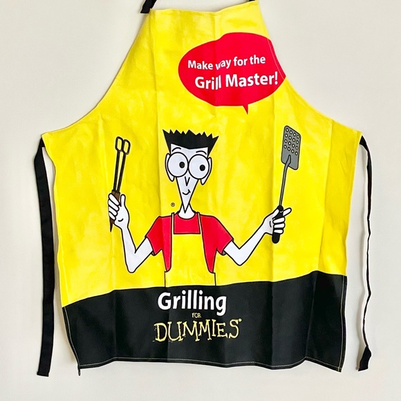 Grilling For Dummies Grill Master Graphic Yellow Black Red Apron Adult OS - Picture 3 of 7
